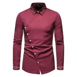 Camicia asimmetrica a maniche lunghe - ricamo dorato decorativo