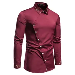 Camicia asimmetrica a maniche lunghe - ricamo dorato decorativo