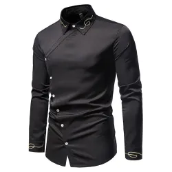 Camicia asimmetrica a maniche lunghe - ricamo dorato decorativo