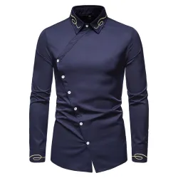 Camicia asimmetrica a maniche lunghe - ricamo dorato decorativo