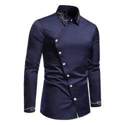 Camicia asimmetrica a maniche lunghe - ricamo dorato decorativo