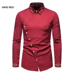 Camicia asimmetrica a maniche lunghe - ricamo dorato decorativo