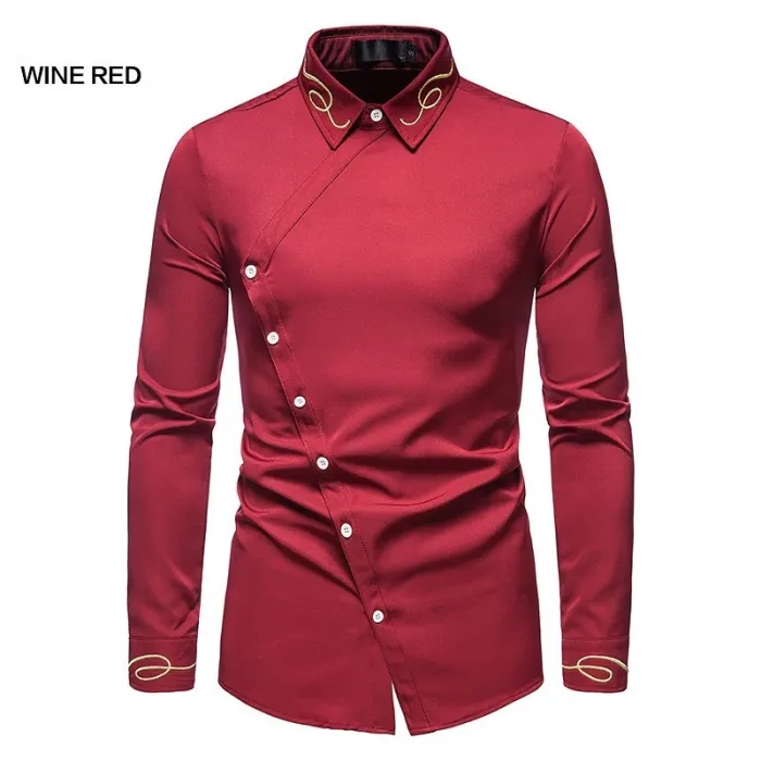 Camicia asimmetrica a maniche lunghe - ricamo dorato decorativo