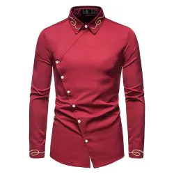 Camicia asimmetrica a maniche lunghe - ricamo dorato decorativo