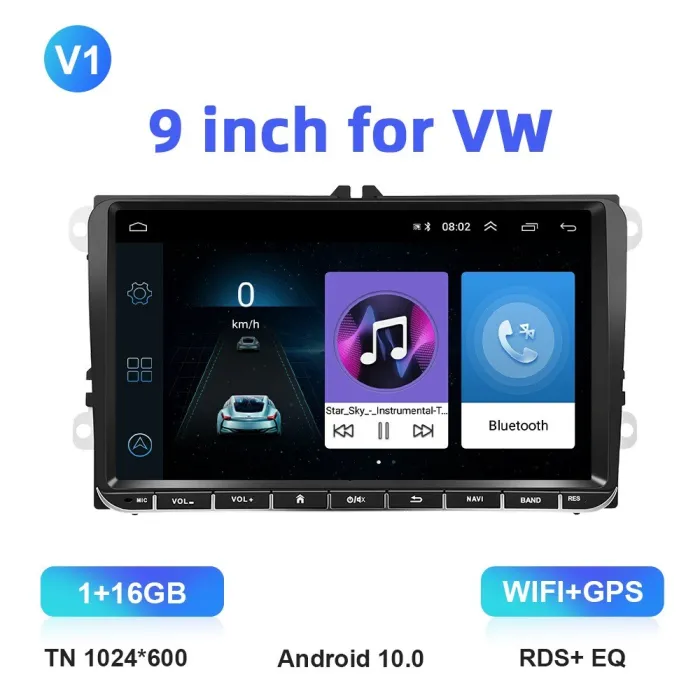 Auto rádio - 2 Din - 9 polegadas - Android 10 - 1GB - 16GB - Bluetooth - GPS - carplay - para Volkswagen Golf 5 6 Passat