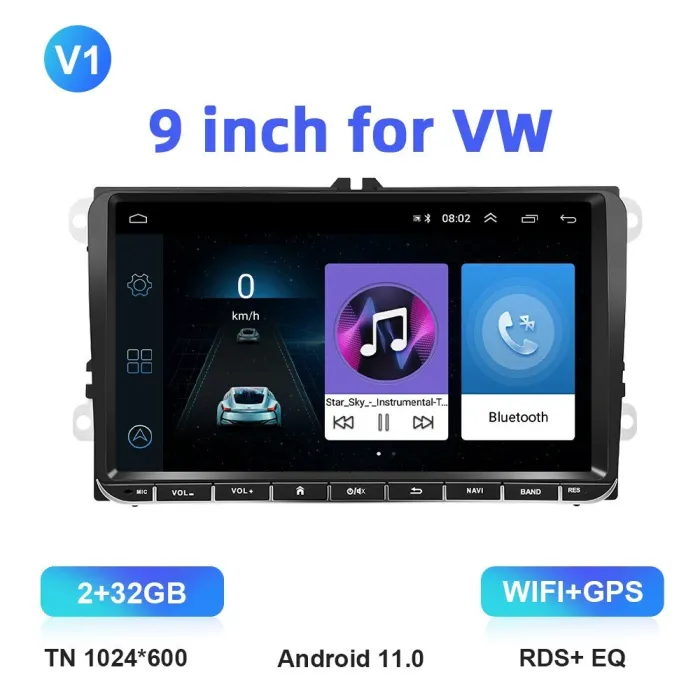 Autoradio - 2 Din - 9 pouces - Android 11 - 2Go - 32Go - Bluetooth - GPS - carplay - pour Volkswagen Golf 5 6 Passat