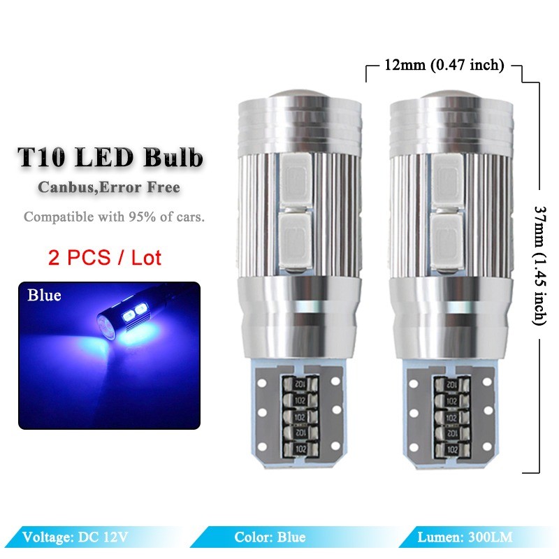 Lampadina per auto - LED - T10 W5W - 10 SMD - 12V - 2 pezzi