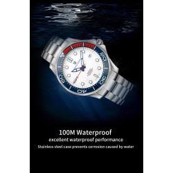 PAGANI - relógio automático de aço inoxidável - pulseira de malha - à prova d'água - branco