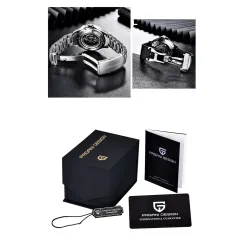 PAGANI - montre automatique en acier inoxydable - bracelet en maille - étanche - blanc