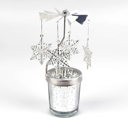 Castiçal decorativo - giratório - veado - flocos de neve - flores - prata