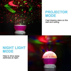 Lâmpada noturna LED - projetor de céu estrelado - giratória - 3W