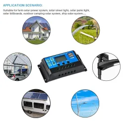 Automatyczny kontroler ładowania paneli słonecznych - kontroler PWM - wyświetlacz LCD - podwójne USB - 12V - 24VKontrolery