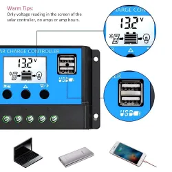 Automatyczny kontroler ładowania paneli słonecznych - kontroler PWM - wyświetlacz LCD - podwójne USB - 12V - 24VKontrolery