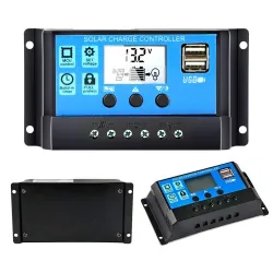 Automatyczny kontroler ładowania paneli słonecznych - kontroler PWM - wyświetlacz LCD - podwójne USB - 12V - 24VKontrolery