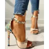 Sexy Sandaletten mit hohem Absatz - Knöchelriemen - Blumendruck