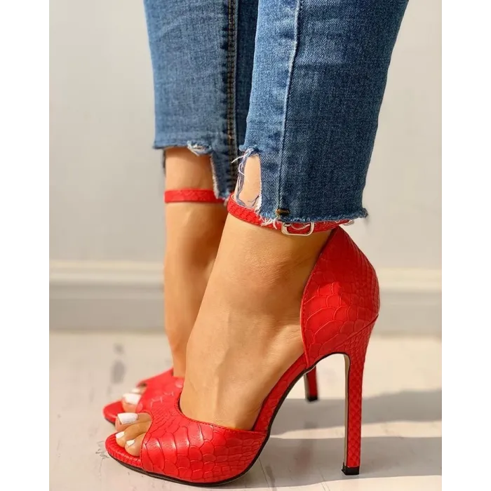 Sexy high heel sandals - ankle strap - snakeskin patternSandals