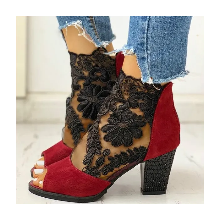Sexy stivaletti - con pizzo floreale - cerniera posteriore