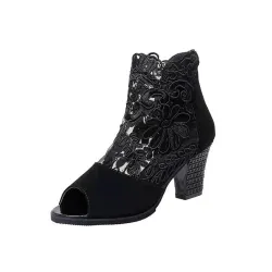 Sexy Stiefeletten - mit floraler Spitze - Reißverschluss hinten