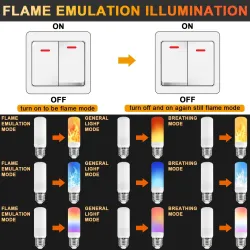 LED-flammelampe - branneffektpære - 3 moduser - 5W - E27 - E12 - E14 - B22