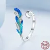 Elegant jewellery set - earrings - ring - blue-green feather with crystals - 925 sterling silverEarrings