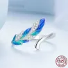 Ensemble de bijoux élégants - boucles d'oreilles - bague - plume bleu-vert avec cristaux - argent sterling 925