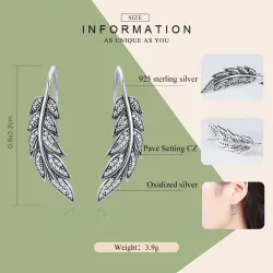 Sølv krystallfjærformede øredobber - 925 sterling sølv