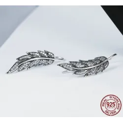 Sølv krystallfjærformede øredobber - 925 sterling sølv