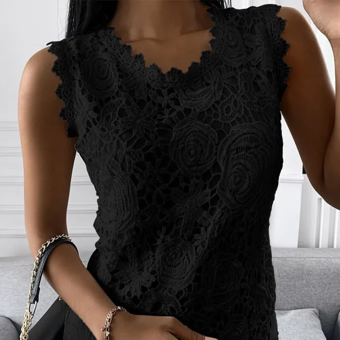 Elegante t-shirt in pizzo - senza maniche