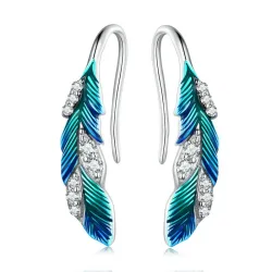 Plumes de cristal vert-bleu - boucles d'oreilles - argent sterling 925