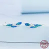 Plumes de cristal vert-bleu - boucles d'oreilles - argent sterling 925