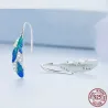 Grønnblå krystallfjær - øredobber - 925 sterling sølv