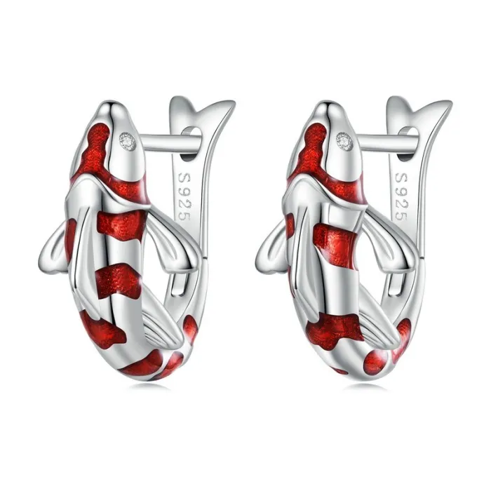 Boucles d'oreilles en forme de carpe rouge - argent 925