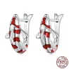 Boucles d'oreilles en forme de carpe rouge - argent 925