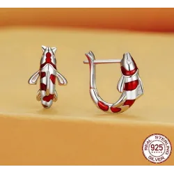 Boucles d'oreilles en forme de carpe rouge - argent 925