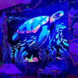 Fluorescerande väggtapet - lysande sköldpadda - tryckt undervattensvärld