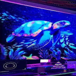Fluoresoiva seinäkuva - valokilpikonna - painettu vedenalainen maailma