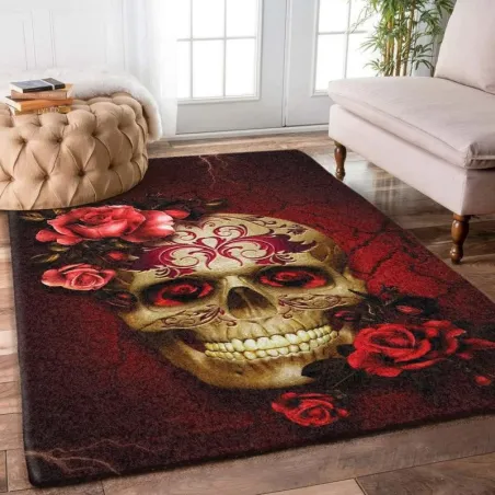 Dekorativer geometrischer Teppich - rutschfest - goldener Totenkopf