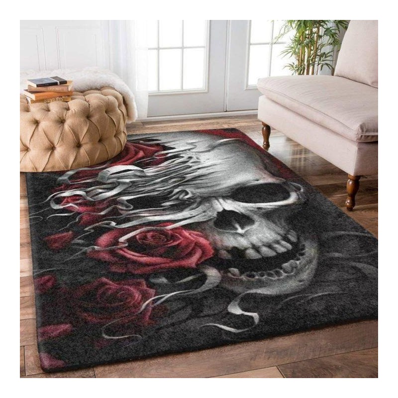 Dekoracyjny geometryczny dywan - antypoślizgowy - czaszka / różeDywany