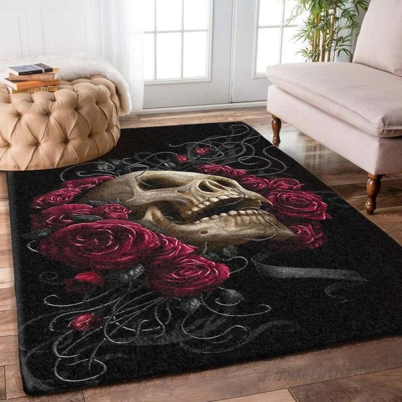 Decorative geometric carpet - non slip - skull / red rosesCarpets
