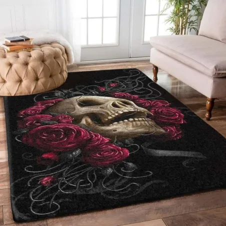 Decorative geometric carpet - non slip - skull / red rosesCarpets