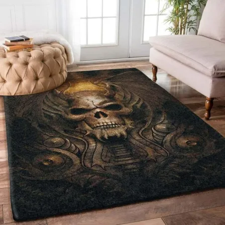 Tapis décoratif géométrique - antidérapant - tête de mort marron