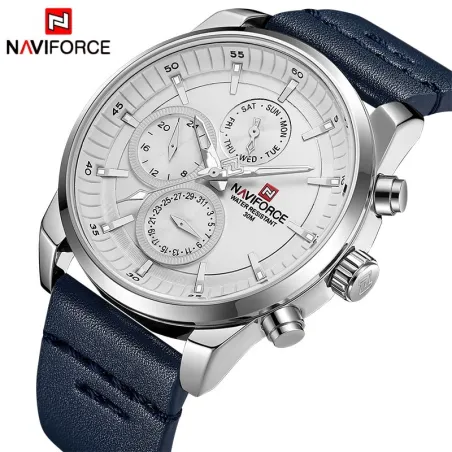 NAVIFORCE - elegante relógio de quartzo - pulseira de couro - à prova d'água - branco