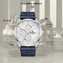 NAVIFORCE - montre à quartz tendance - bracelet cuir - étanche - or rose / noir