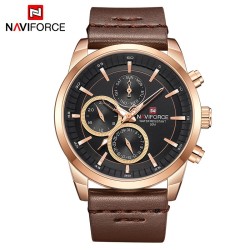NAVIFORCE - modny zegarek kwarcowy - skórzany pasek - wodoodporny - różowe złoto / czarnyZegarki