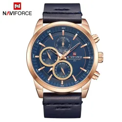 NAVIFORCE - elegante relógio de quartzo - pulseira de couro - à prova d'água - ouro rosa / azul