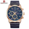 NAVIFORCE - elegante relógio de quartzo - pulseira de couro - à prova d'água - ouro rosa / azul