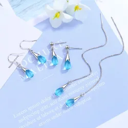 AretesGotas de agua de cristal azul - pendientes de plata de ley