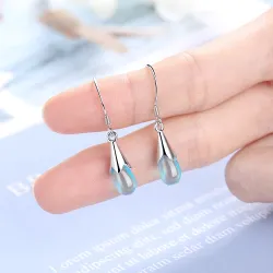 Blue glass water drops - sterling silver earringsEarrings