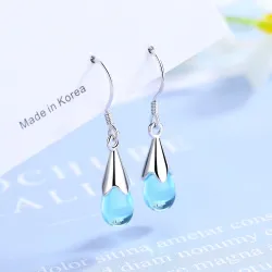 AretesGotas de agua de cristal azul - pendientes de plata de ley