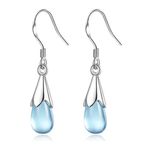 Blå vattendroppar i glas - örhängen i sterling silver